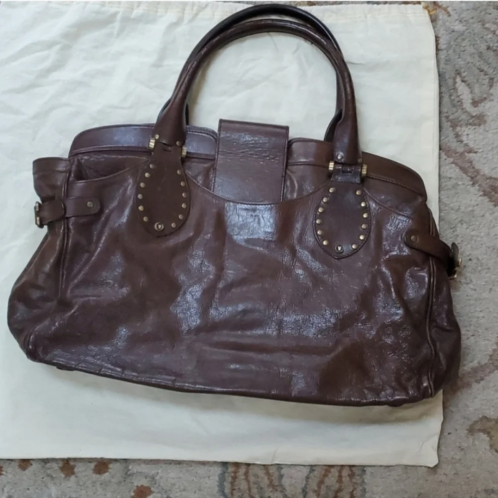 Frye large pleated stud satchel